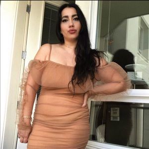 Nude Ruched Bodycon Mini Dress